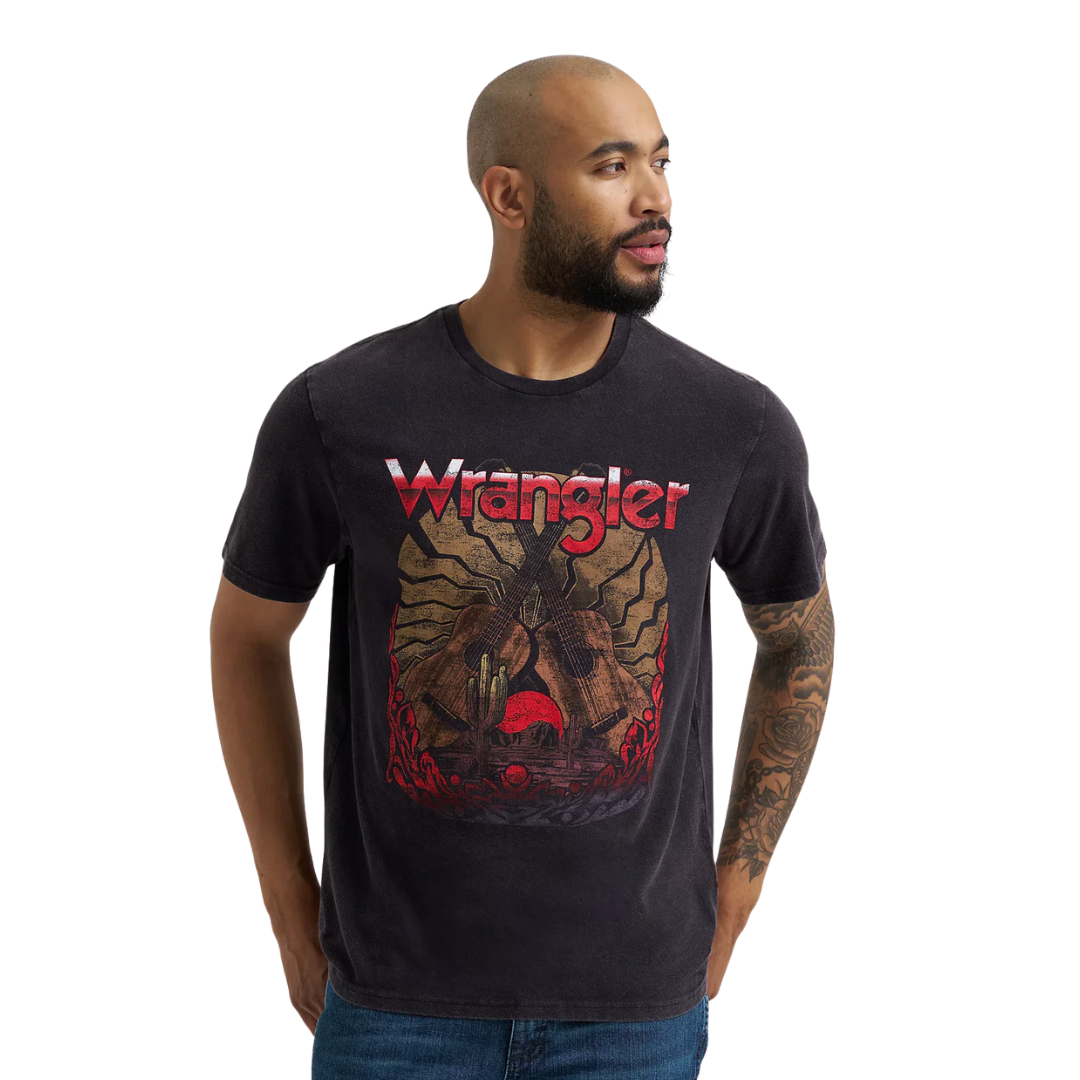 Wrangler Men's Beauty Guitar Logo Black Tee Shirt