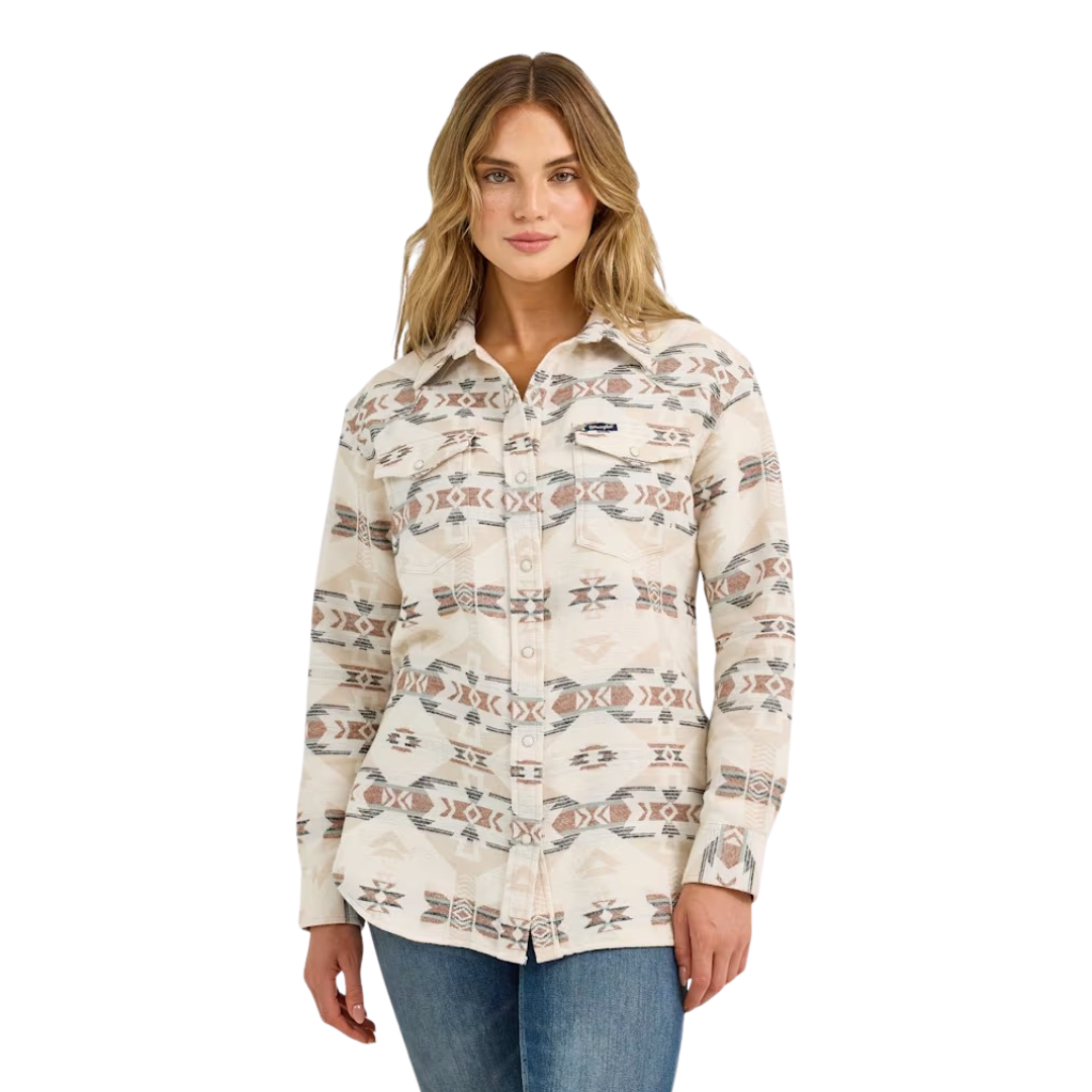 Wrangler Women's Aztec Print Boyfriend Fit Cream Shacket