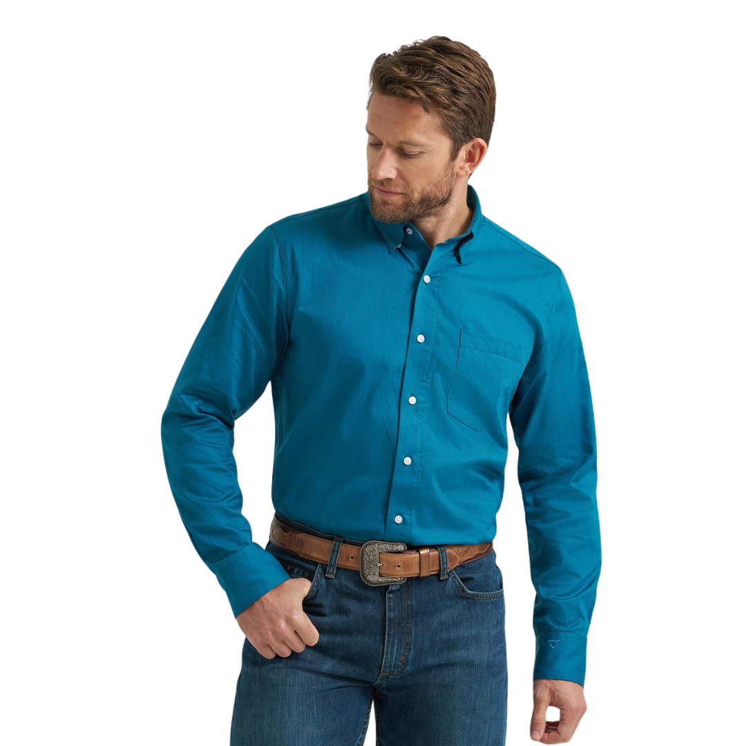 Wrangler Men's Cody Johnson Ink Print Blue Shirt