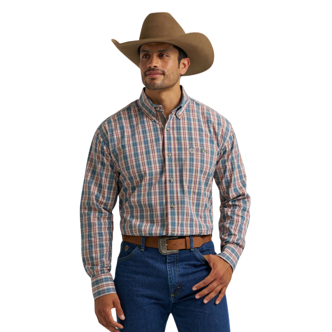 Wrangler Men's George Strait Plaid Walnut Shirt