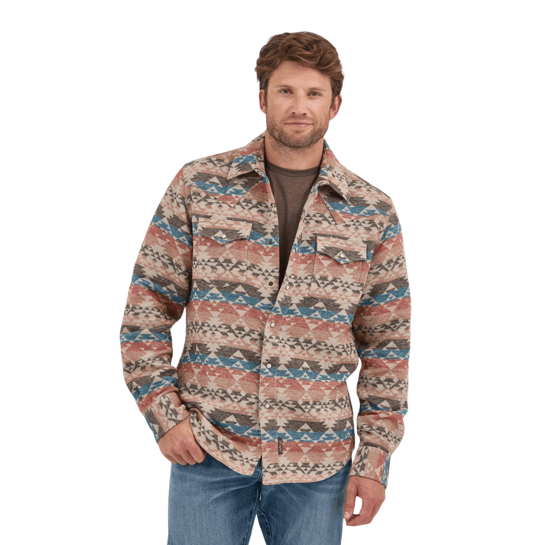 Wrangler Men's Premium Long Sleeve Snap Brown Shirt