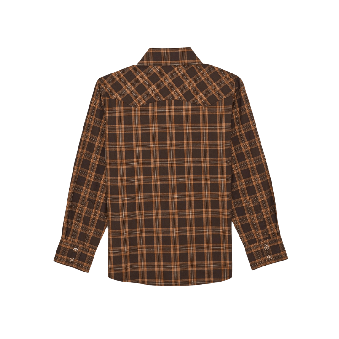 Wrangler Youth Boy's Long Sleeve Snap Brown Shirt