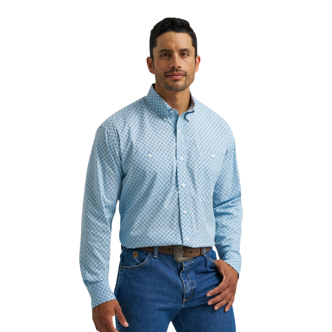 Wrangler Men's George Strait Print Blue Shirt