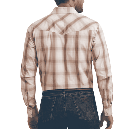 Wrangler Men’s Plaid Snap Cream Orange Shirt