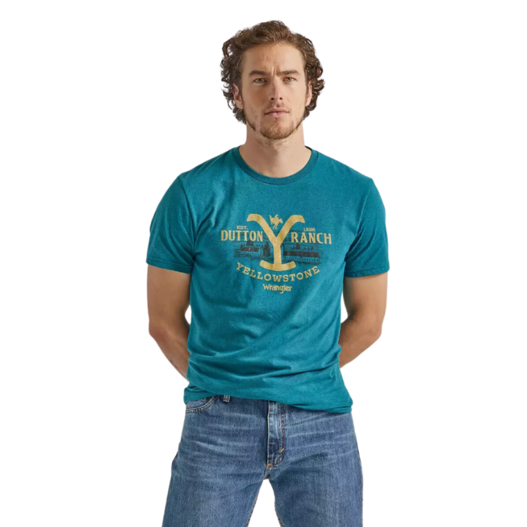 Wrangler Men's Dutton Ranch In Cyan Pepper Blue Tee Shirt