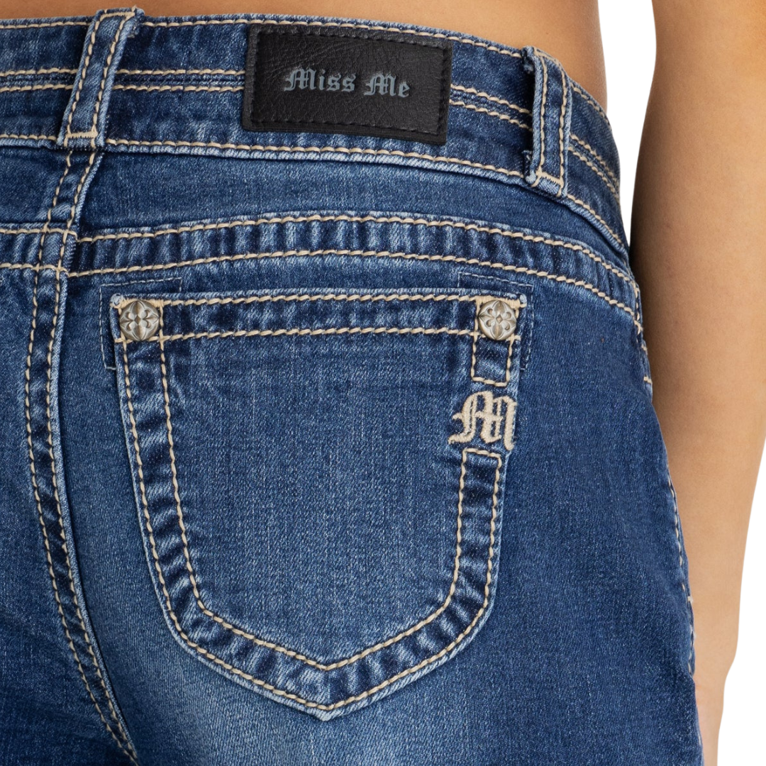 Miss Me Women's Nila Double Waist Slim Wide Blue Jeans