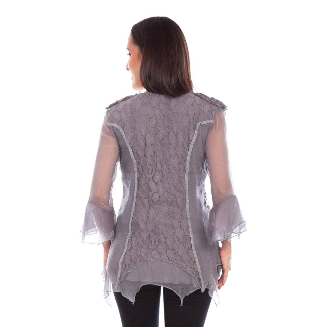 Scully Leathers Women's Crochet Grey Blouse