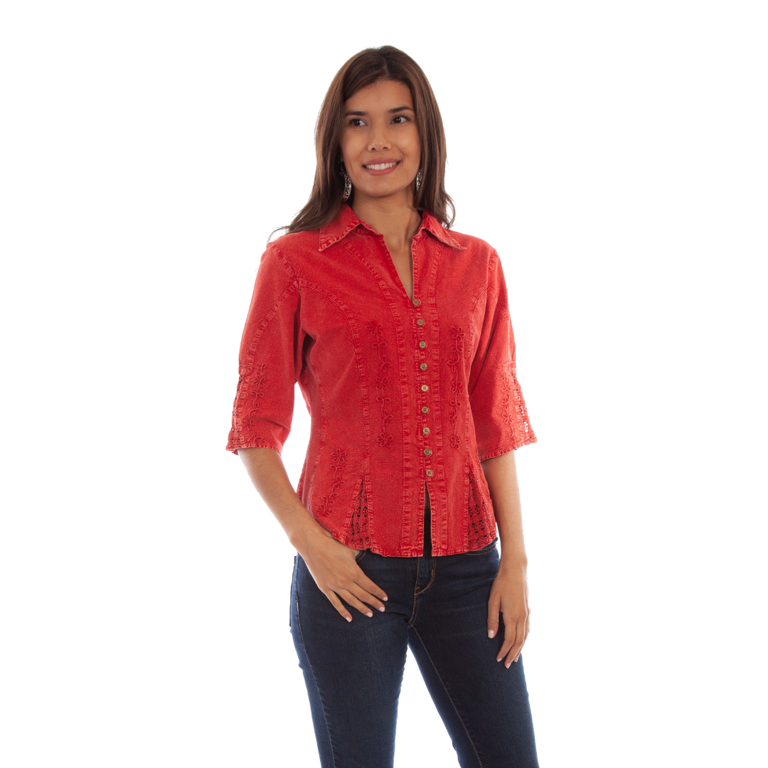 Scully Leathers Women's Sleeve Peru Brick Shirt