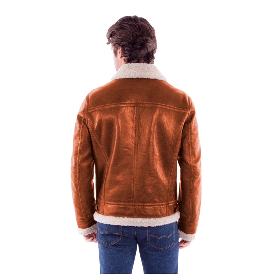 Scully Men's Zip Front Lined Leather Cognac Jacket