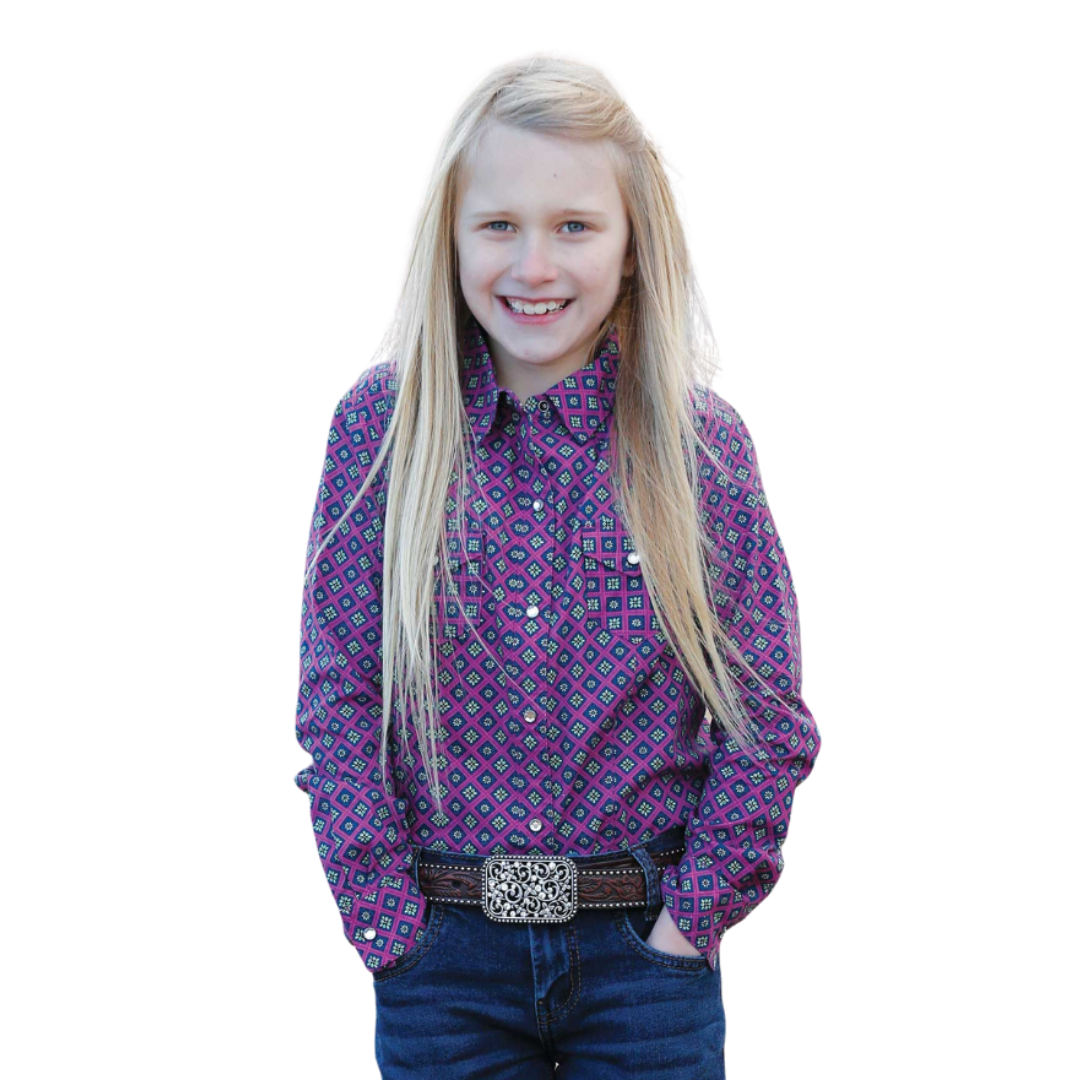 Cruel Youth Girl's Print Long Sleeve Snap Fuchsia Shirt