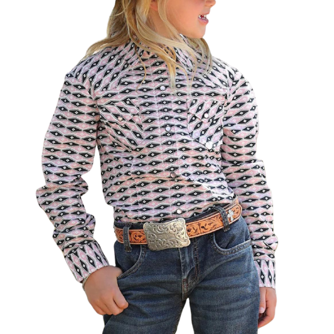 Cruel Youth Girl's Geometric Snap Button Pink Shirt
