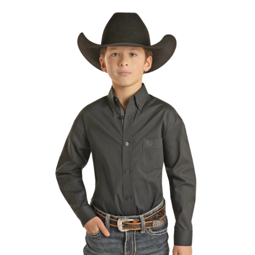 Panhandle Youth Boy's Long Sleeve Button Up Grey Shirt