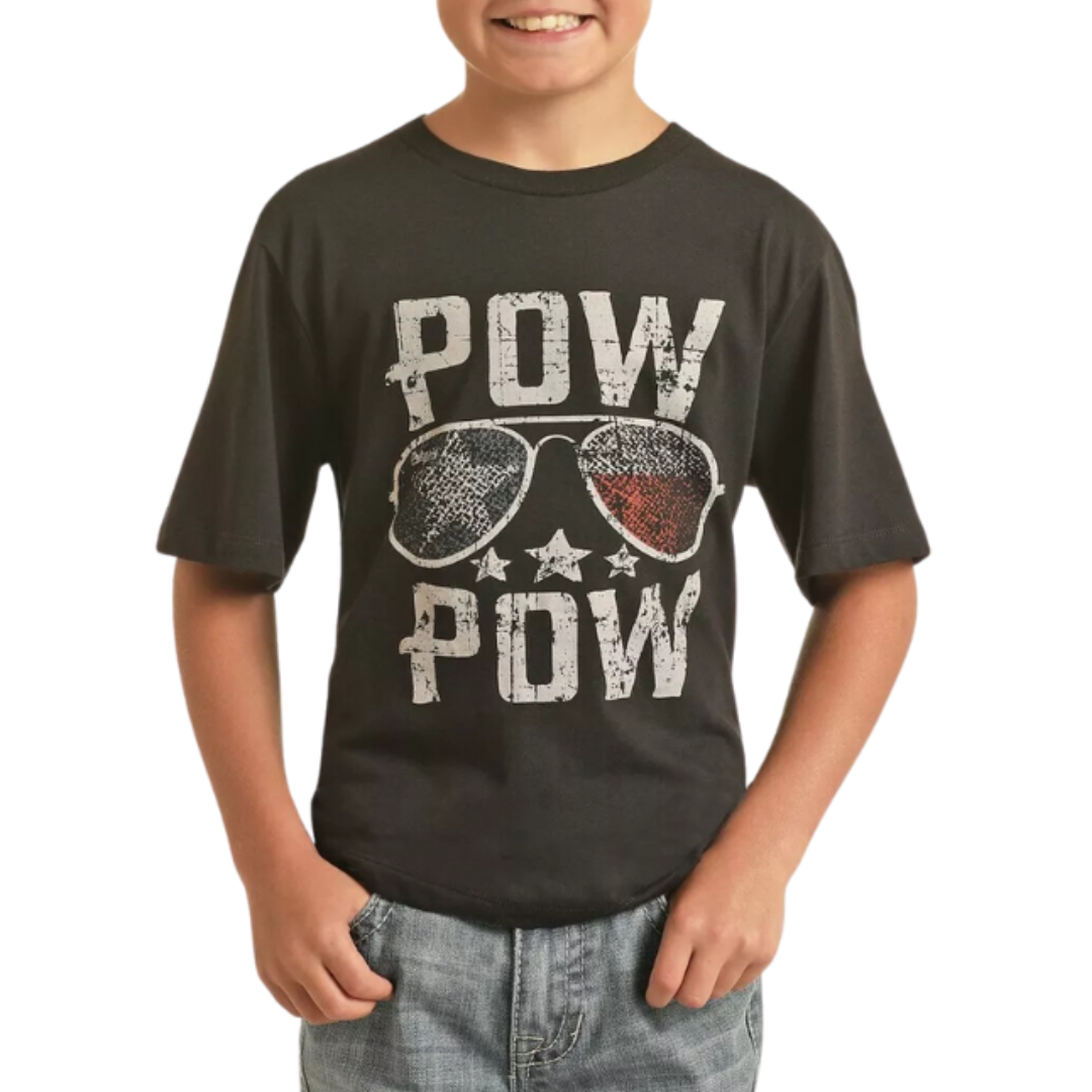 Rock & Roll Youth Boy's Cowboy Pow Wow Graphic Black Shirt