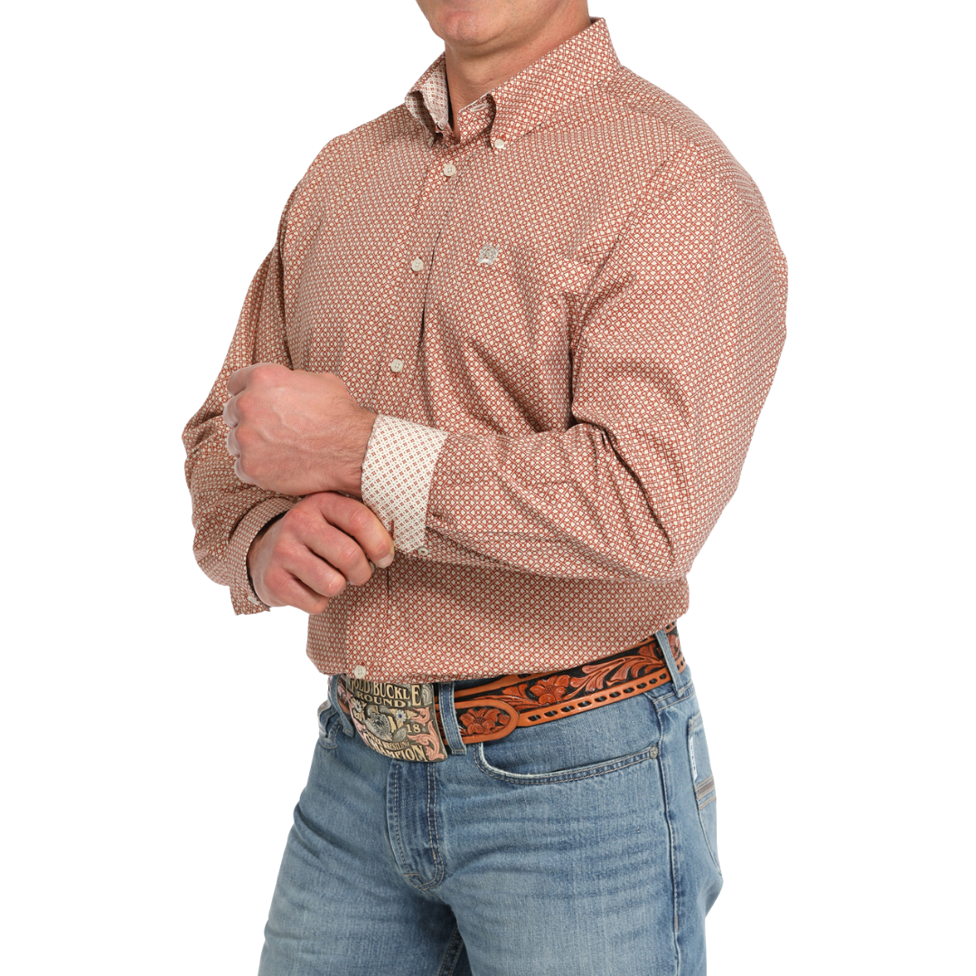 Cinch Men's Geometric Print Orange Shirt