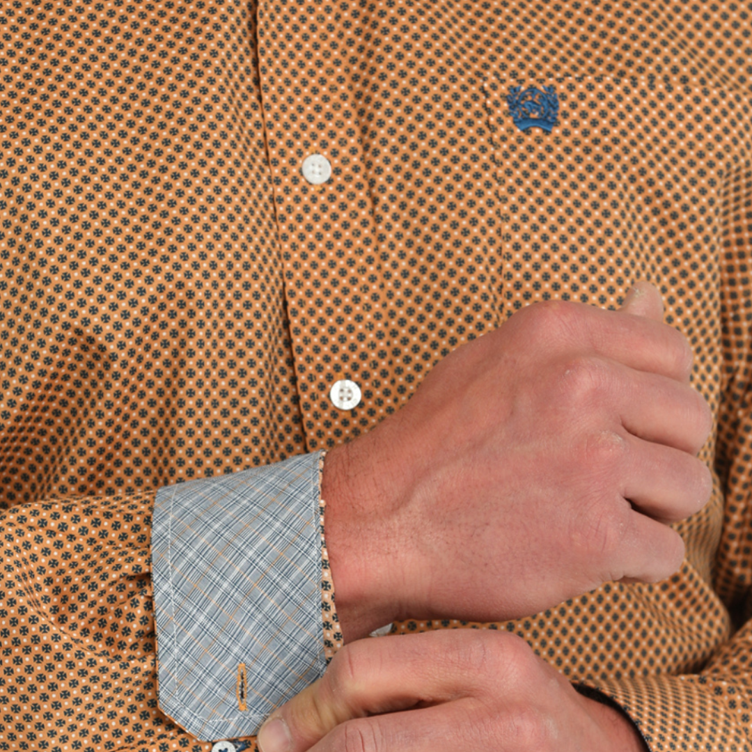 Cinch Men's Geometric Print Orange Shirt