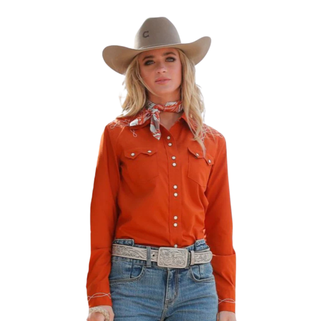 Cruel Girl Women's Western Boot Stitch Rust Brown Shirt