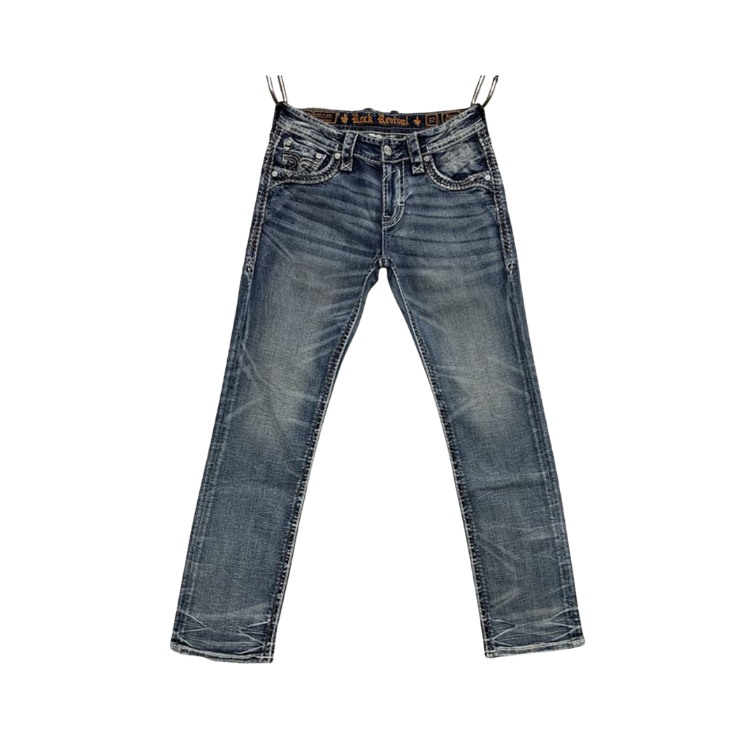 Rock Revival Men's Reece Straight Leg Blue Jeans