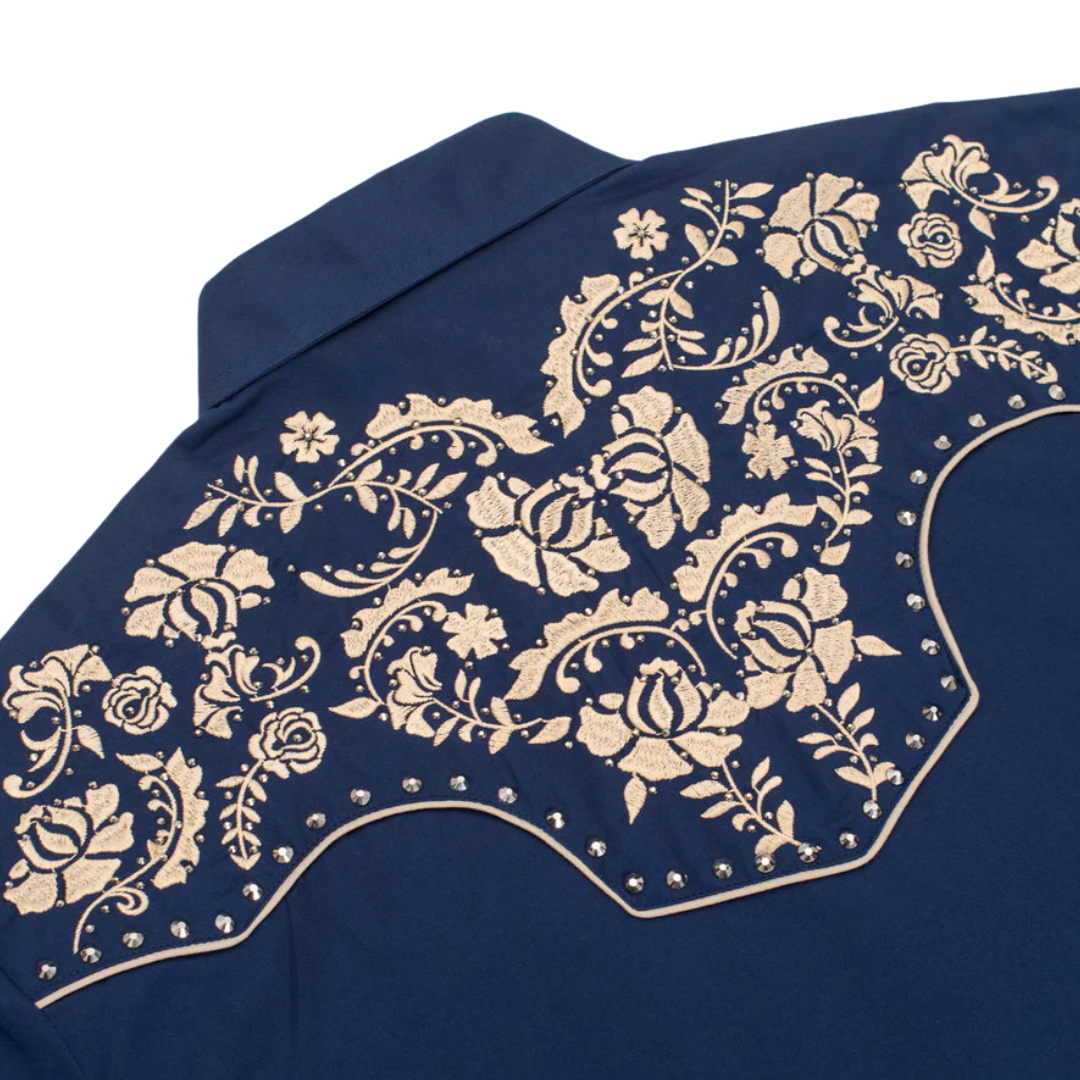 Avalon Men's Embroidery Snap Blue Shirt
