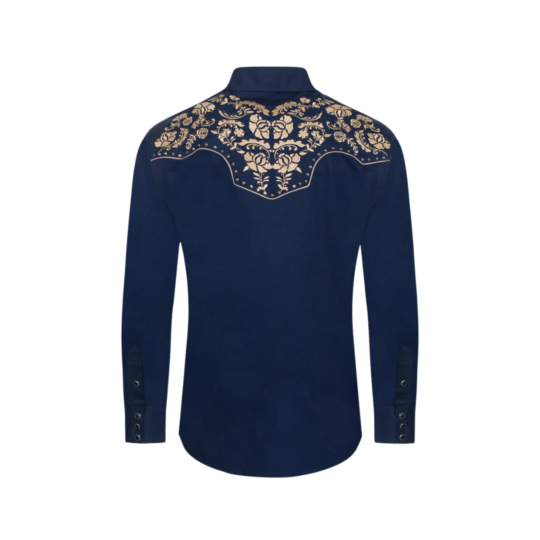 Avalon Men's Embroidery Snap Blue Shirt