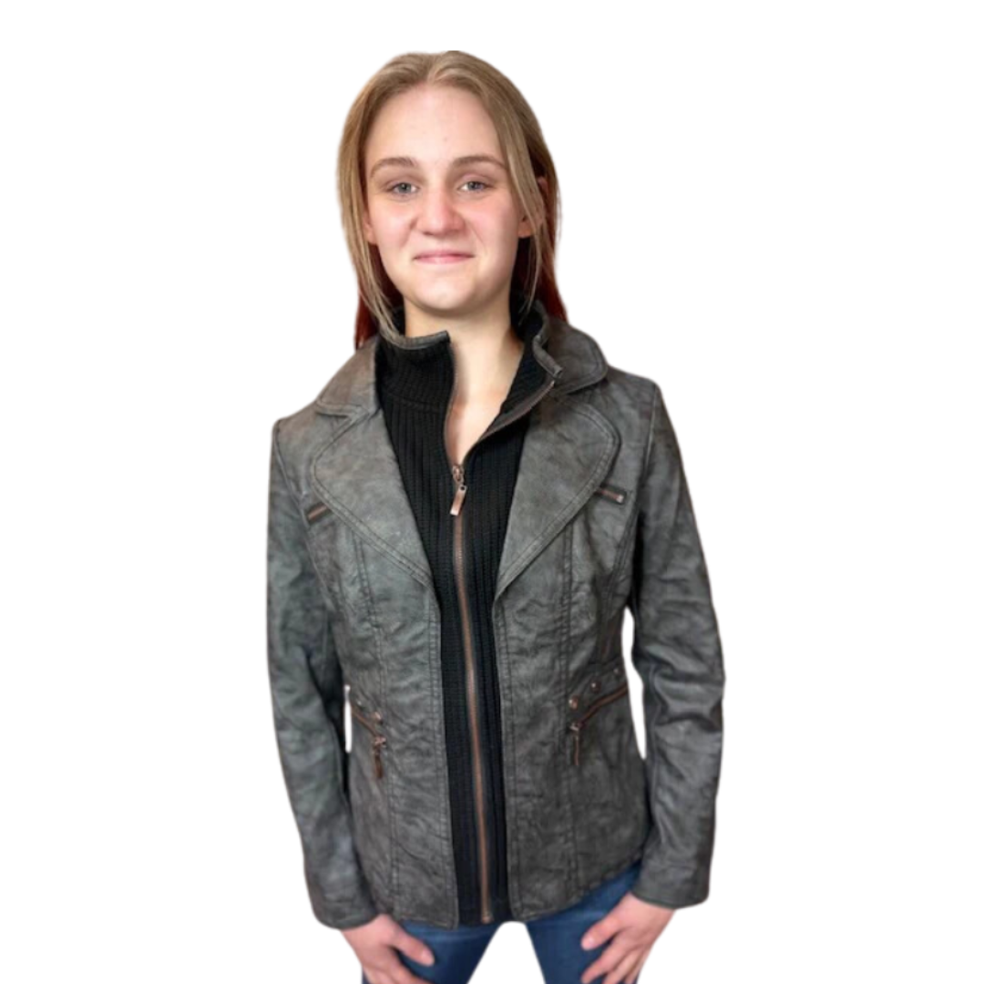 Montana Women's Faux Leather Charcoal Grey Jacket