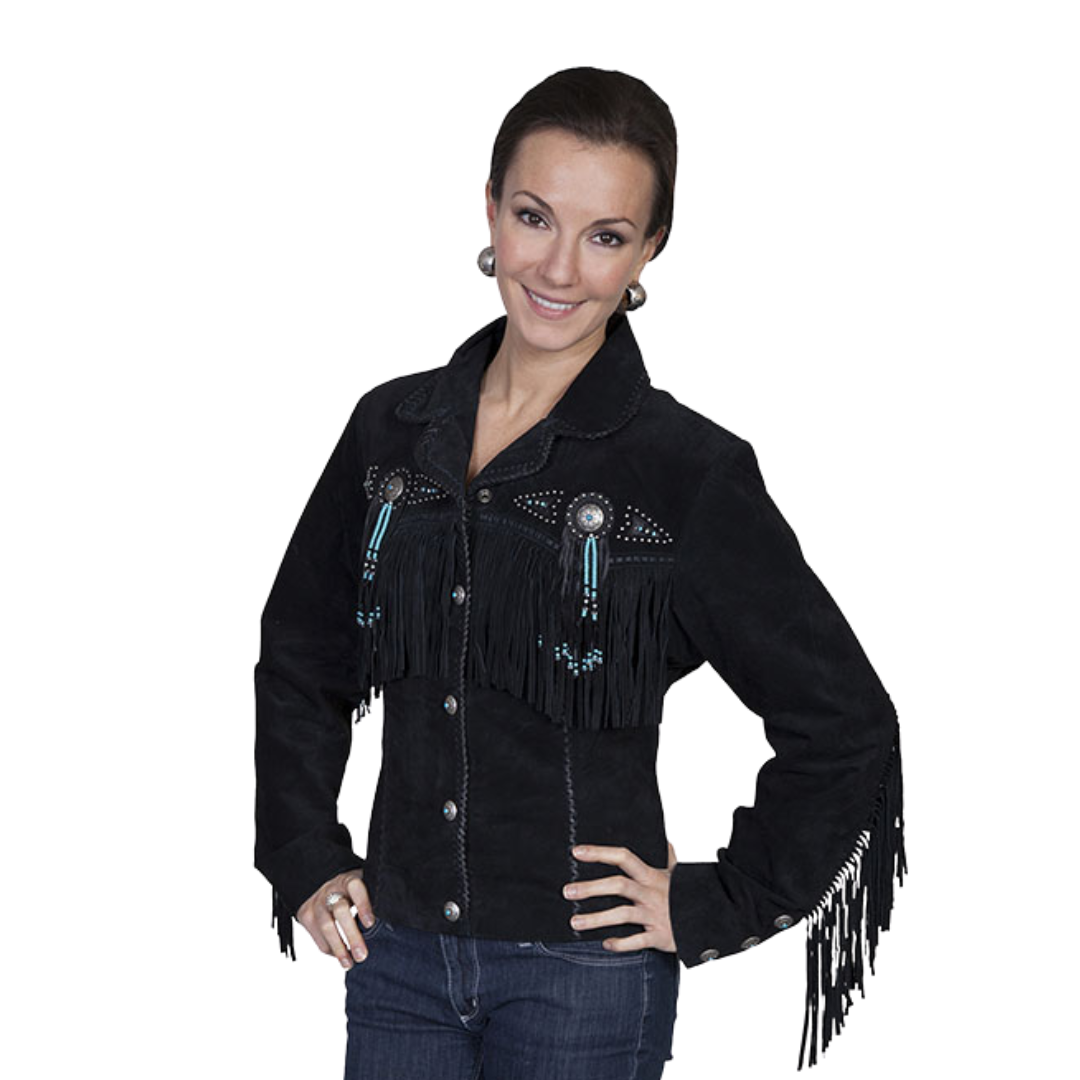 Scully Leathers Women's Fringe Beaded Black Jacket
