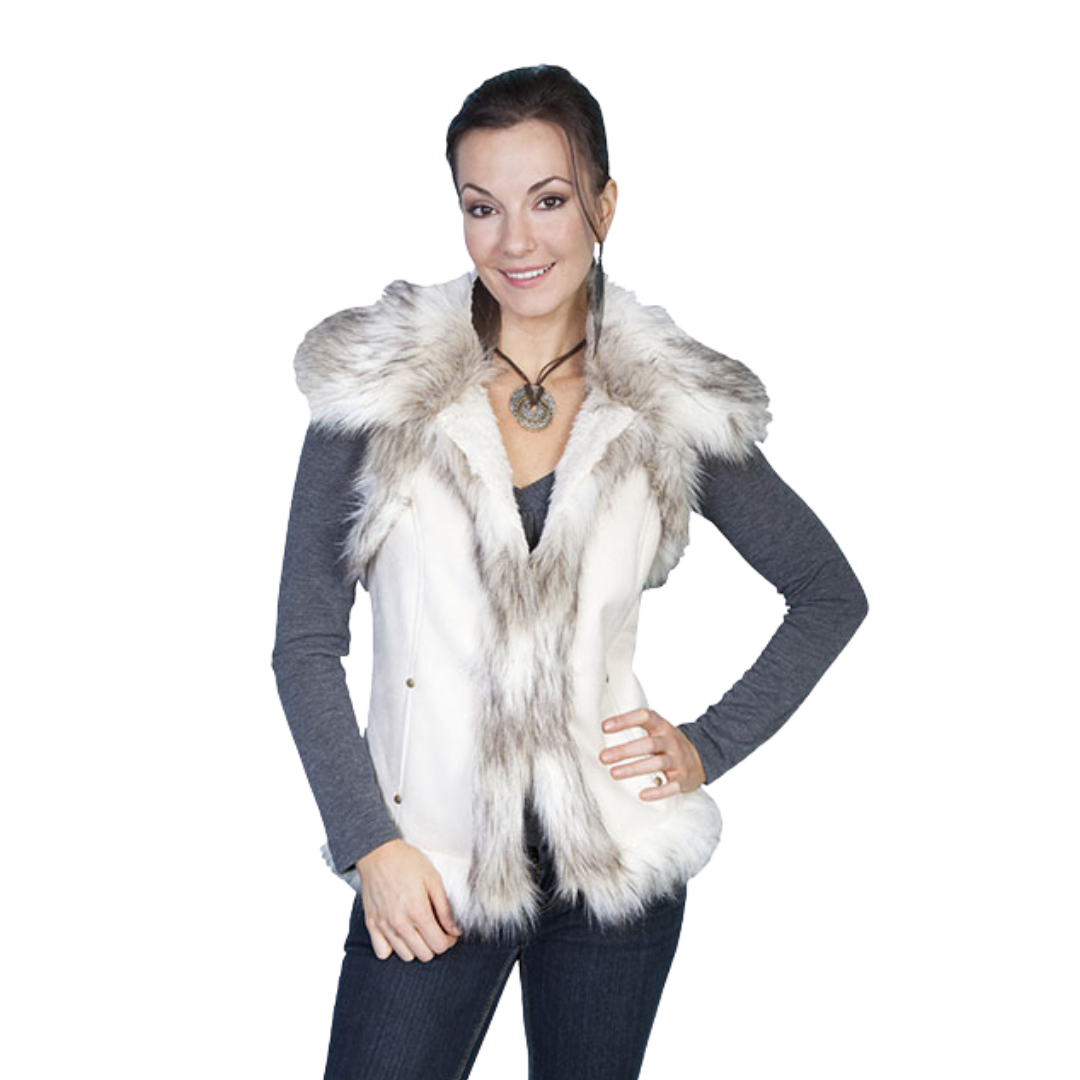 Scully Leathers Women's Fashionable Faux Fur White Vest
