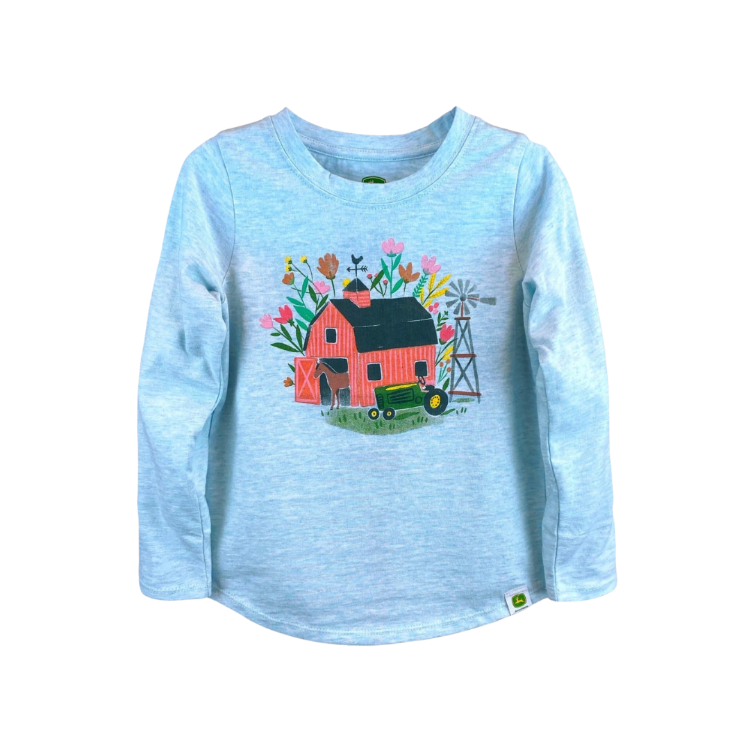 John Deere Youth Girl's Farm Light Blue Tee Shirt