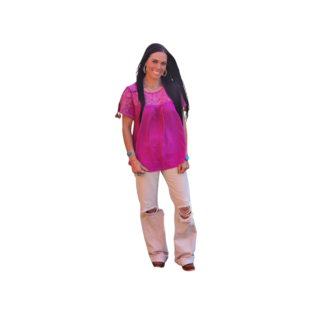 Andree Women's Embroidered Magenta Blouse