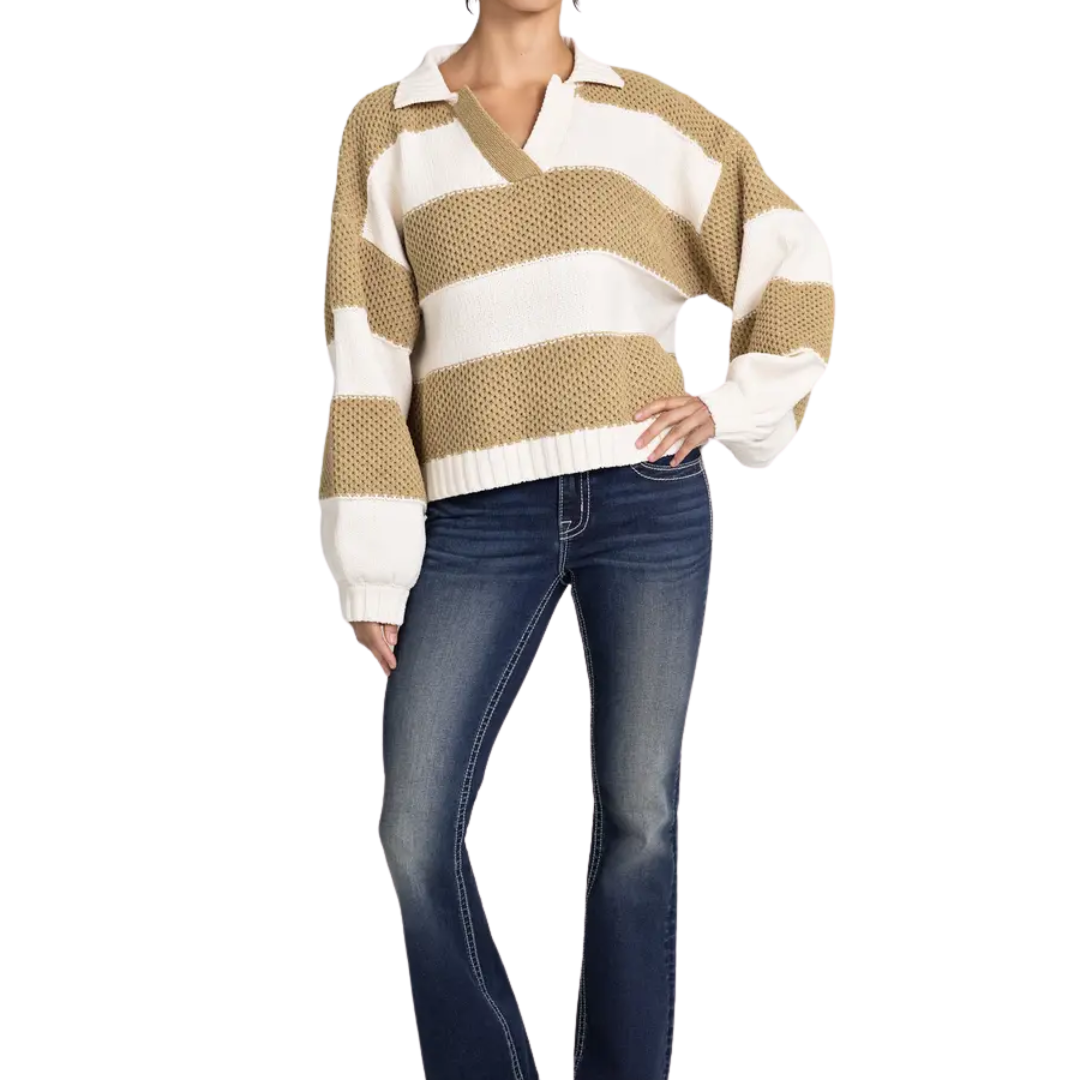 Miss Me Women's Crocheted Striped Olivia Multicolor Sweater