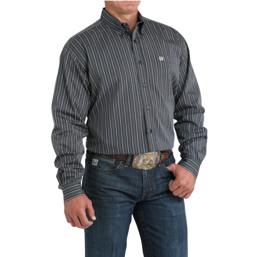 Cinch Men's Stripe Long Sleeve Charcoal Shirt