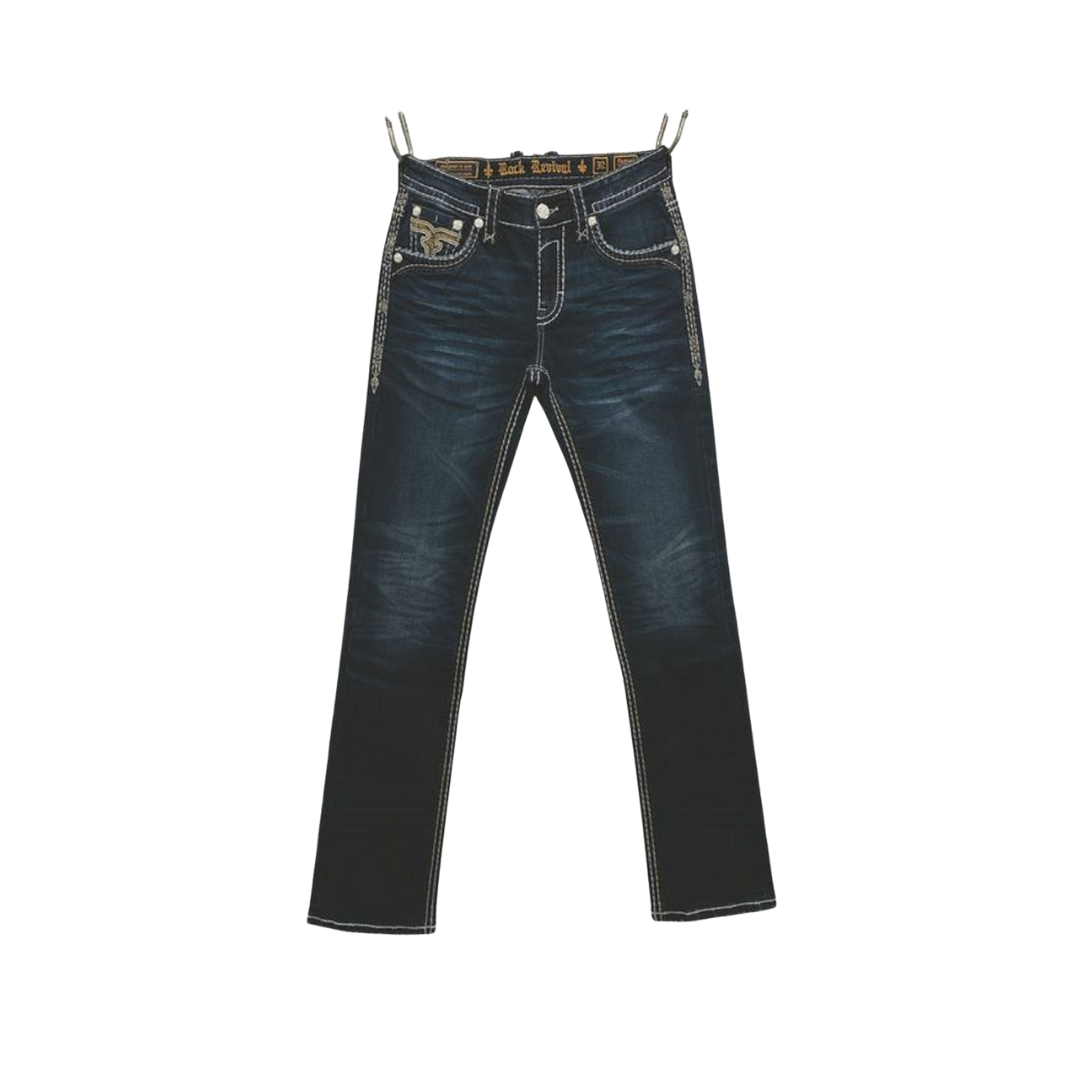 Rock Revival Men's Samuel J204 Dark Straight Blue Jeans
