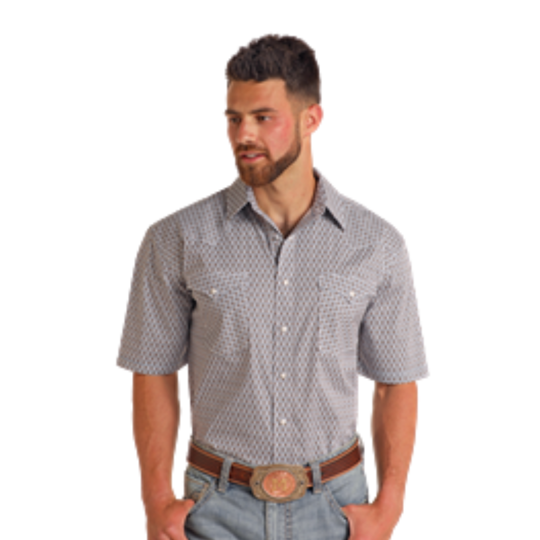 Panhandle Slim Men's Geometric Diamond Blue Shirt