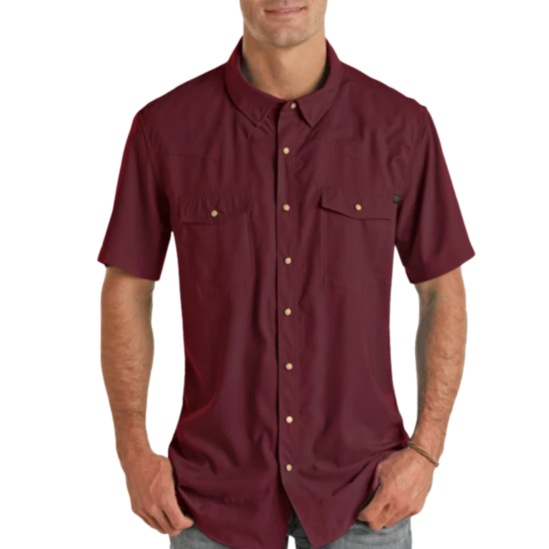 Rock & Roll Men's Solid Ripstop Maroon Shirt