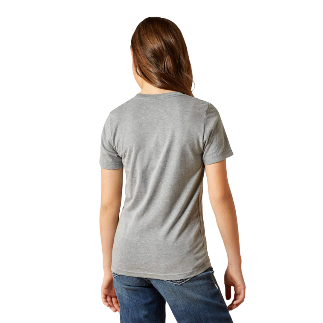 Ariat Youth Girl's Buck Up Ice Berg Grey Tee Shirt