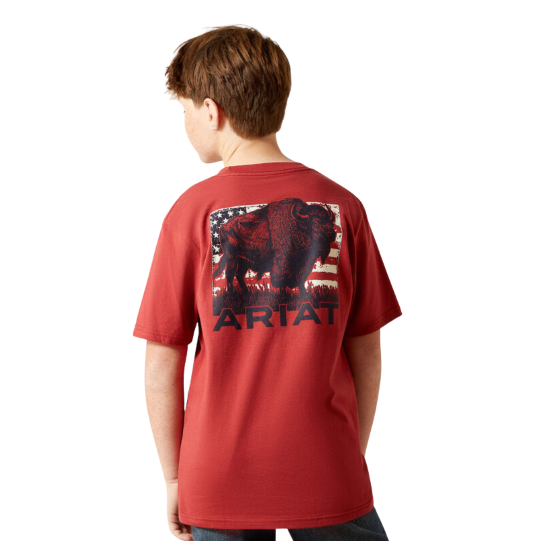 Ariat Youth Boy's Buffalo Flag Red Tee Shirt