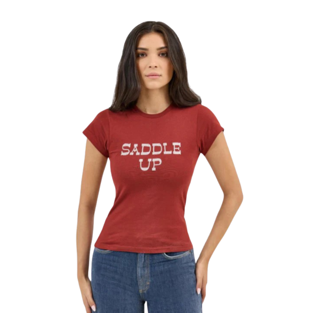 Wrangler Women's Retro Shrunken Band Russet Brown Tee Shirt