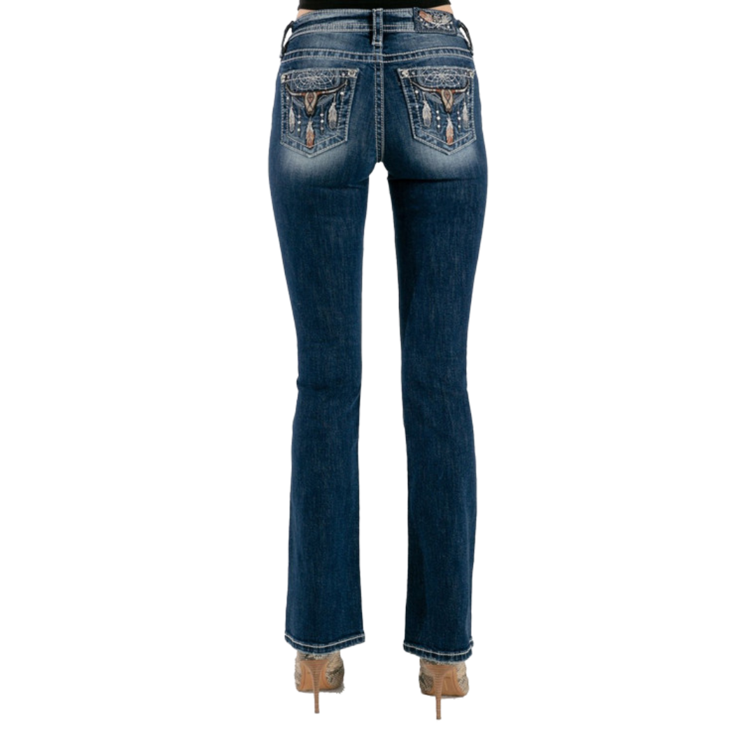 Miss Me Women's Boot Cut Mid Rise Denim Blue Jeans