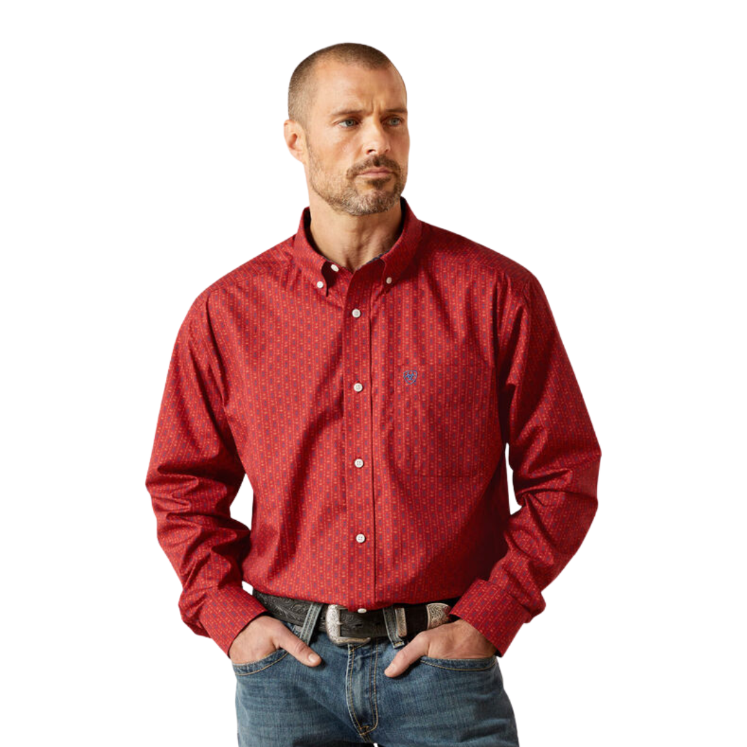 Ariat Men's Wrinkle Free Bruno Classic Fit Red Shirt