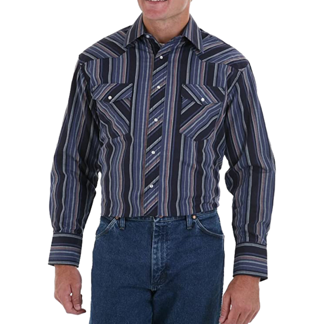 Wrangler Men's Cowboy Long Sleeve Cut Plaid Black Shirt