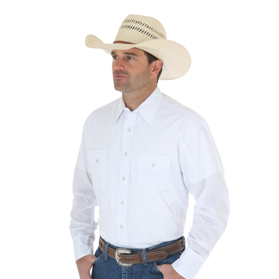 Wrangler Men's Long Sleeve Snap Solid White Shirt