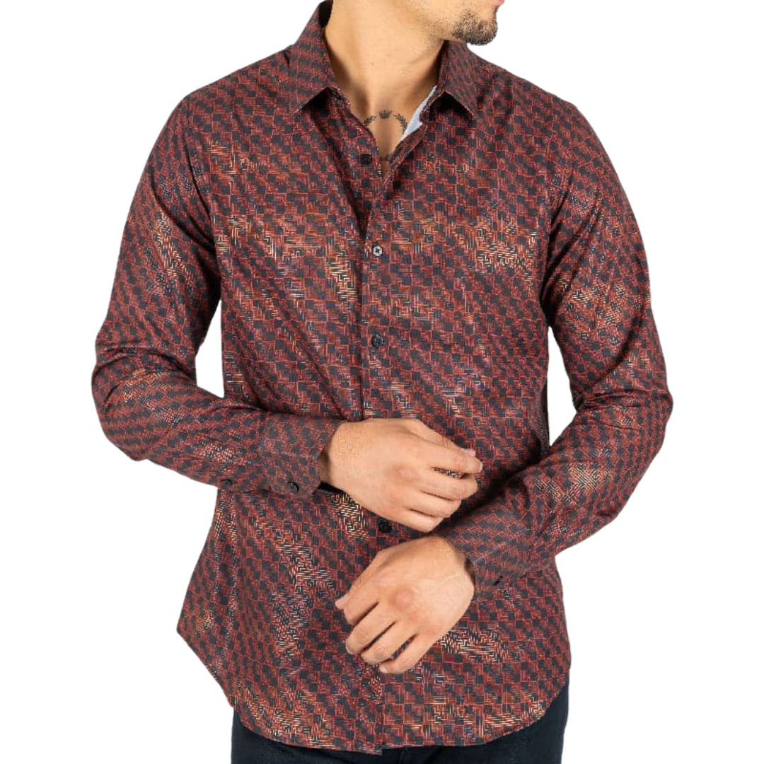 Platini Men's Satin Digital Print Dress Multicolor Shirt