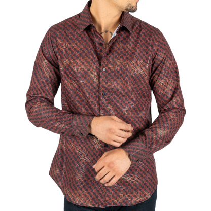 Platini Men's Satin Digital Print Dress Multicolor Shirt