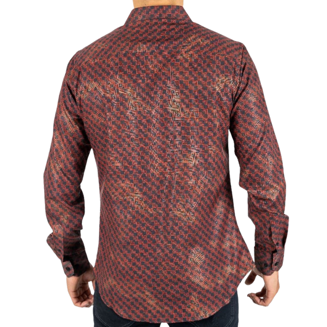 Platini Men's Satin Digital Print Dress Multicolor Shirt
