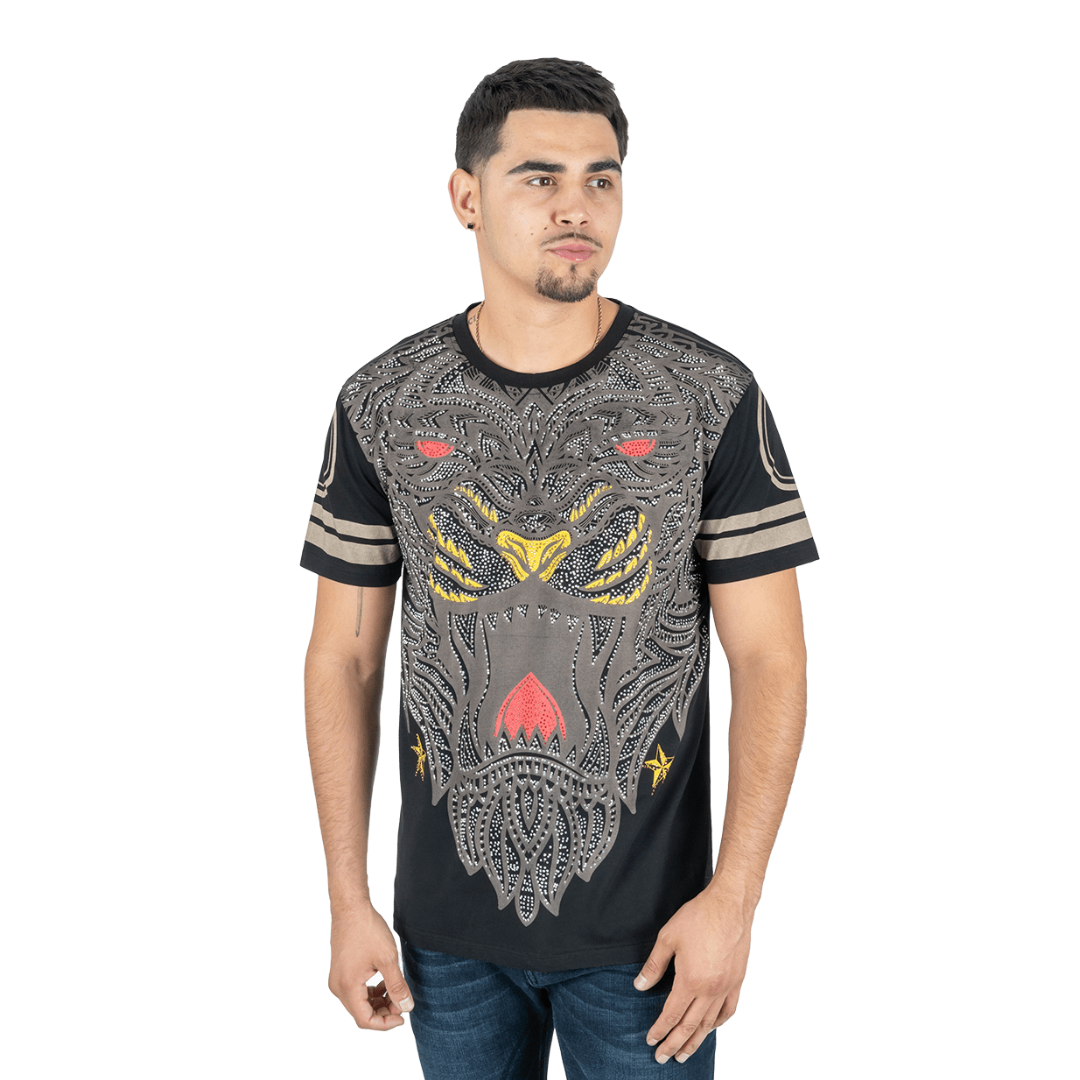 Platini Men's Cotton Rhinestone Black Tee Shirt
