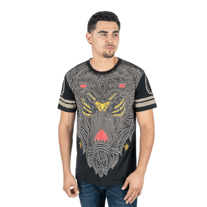 Platini Men's Cotton Rhinestone Black Tee Shirt