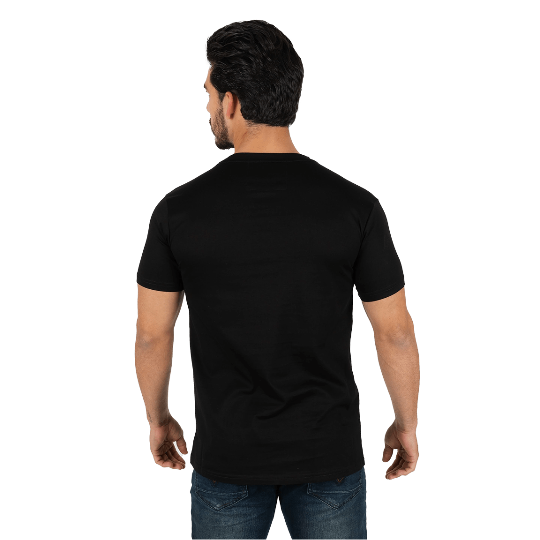 Platini Men's Round Neck Teal Cotton Rhinestone Black Tee Shirt