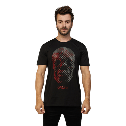 Platini Men's Cotton Rhinestone Original Print Black Tee Shirt