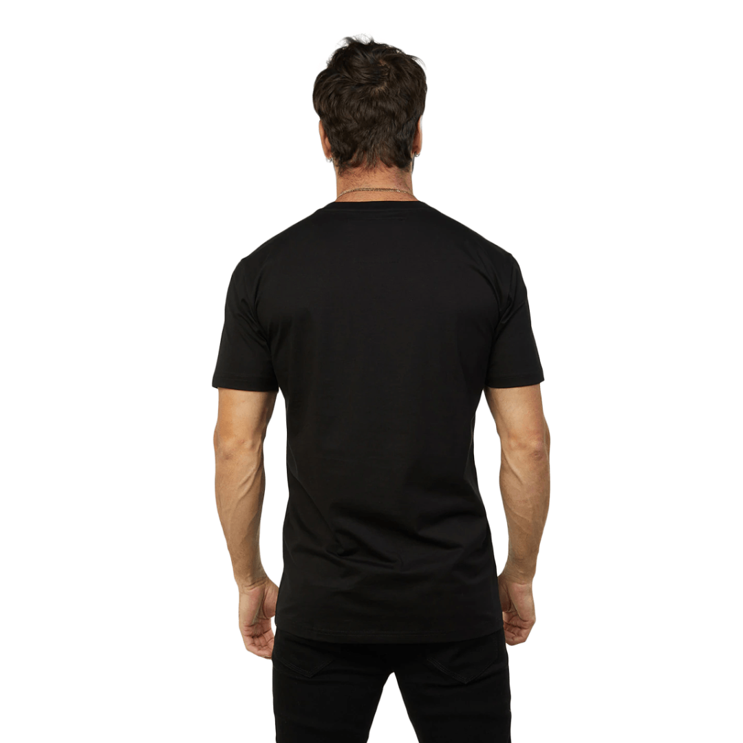 Platini Men's Cotton Rhinestone Original Print Black Tee Shirt