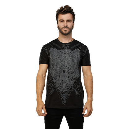 Platini Men's Rhinestone Relaxed Fit Black Tee Shirt