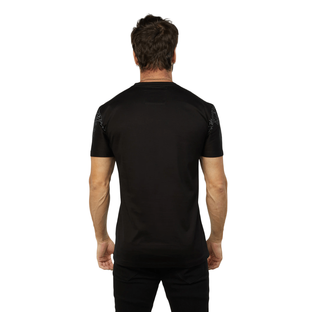 Platini Men's Rhinestone Relaxed Fit Black Tee Shirt